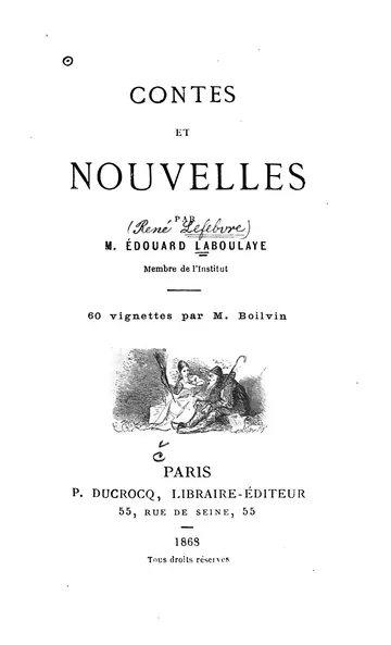 Contes et nouvelles d’Édouard Laboulaye, couverture du livre