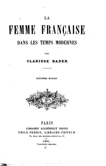 La femme française dans les temps modernes de Clarisse Bader, couverture du livre