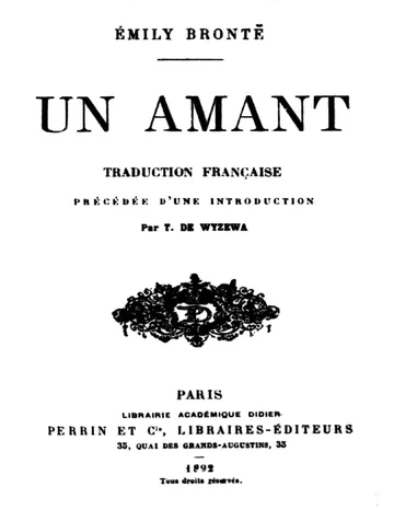 Un amant d’Emily Brontë, couverture du livre