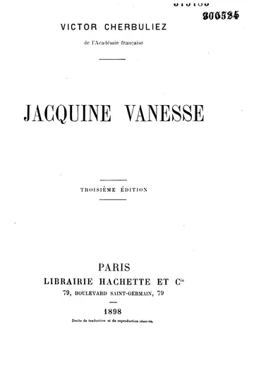 Jacquine Vanesse de Victor Cherbuliez, couverture du livre