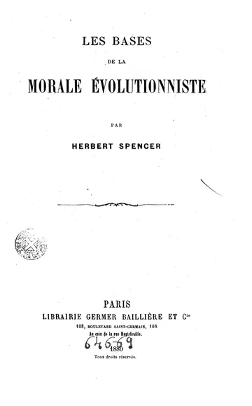 Les bases de la morale évolutionniste d’Herbert Spencer, couverture du livre