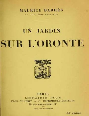 Un jardin sur l'Oronte de Maurice Barrès, couverture du livre