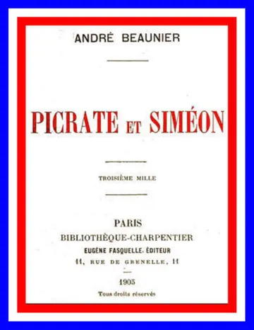 Picrate et Siméon d’André Beaunier, couverture du livre
