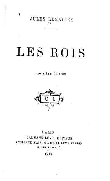 Les Rois de Jules Lemaître, couverture du livre