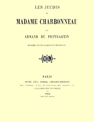 Les Jeudis de Madame Charbonneau de comte de Armand Pontmartin, couverture du livre