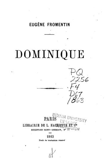 Dominique d’Eugène Fromentin, couverture du livre