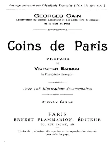Coins de Paris de Georges Cain, couverture du livre