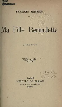 Ma Fille Bernadette de Francis Jammes, couverture du livre