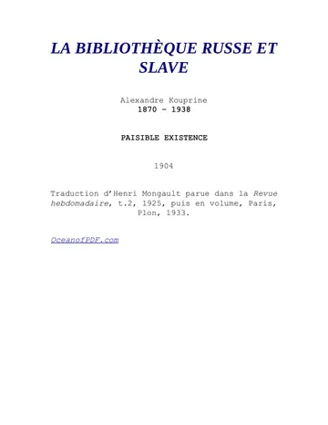 Paisible Existence de Kouprine, couverture du livre