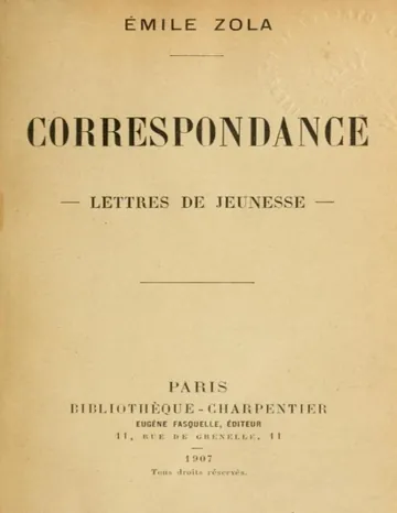 Correspondance: Lettres de jeunesse d’Émile Zola, couverture du livre