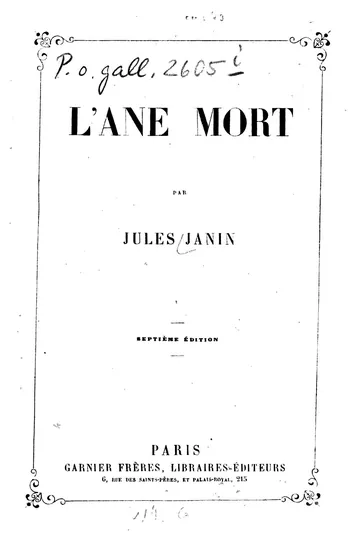 L'âne mort de Jules Gabriel Janin, couverture du livre