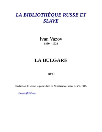 La Bulgare de Vazov, couverture du livre