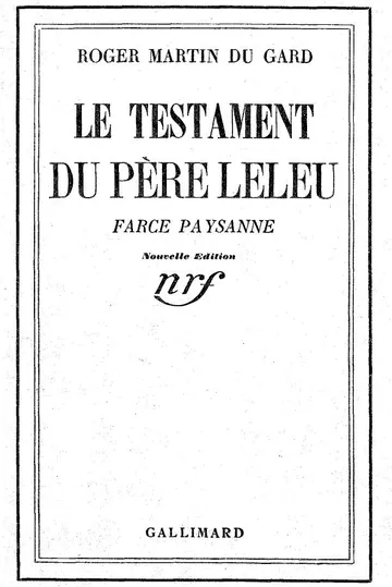 Le Testament du père Leleu de Roger Martin du Gard, couverture du livre
