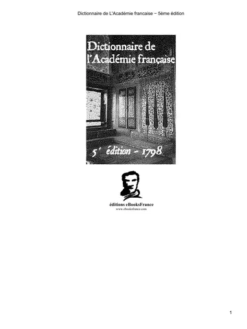 Dictionnaire de L'Académie francaise - 5ème édition d’Académie française, couverture du livre