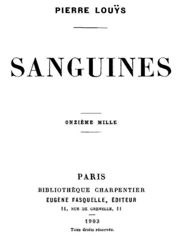 Sanguines de Pierre Louÿs, couverture du livre