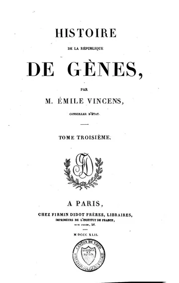 Histoire de la République de Gênes d’Emile Vincens, couverture du livre