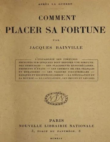 Comment placer sa fortune de Jacques Bainville, couverture du livre