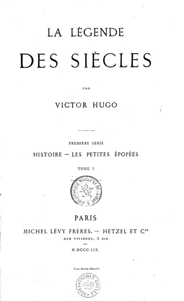 La Légende des Siècles de Victor Hugo, couverture du livre