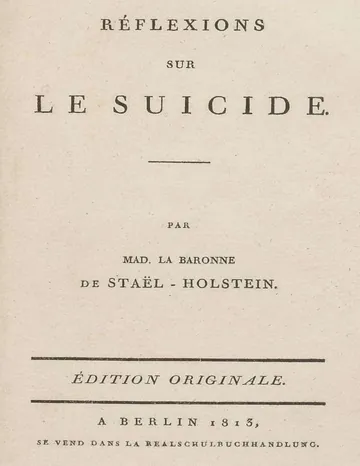 Réflexions sur le suicide de Madame de Staël, couverture du livre