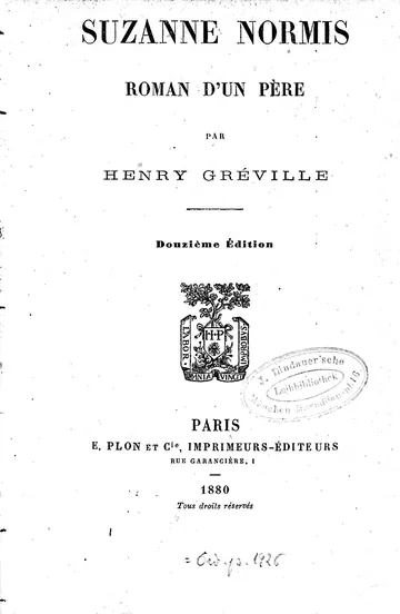 Suzanne Normis: Roman d'un père d’Henry Gréville, couverture du livre