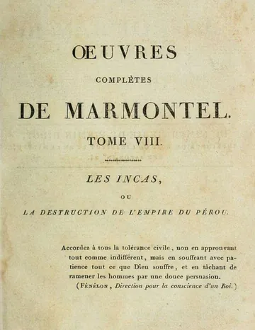 Œuvres complètes de Marmontel, tome 8 Les Incas, ou la destruction de l'empire du Pérou de Jean-François Marmontel, couverture du livre