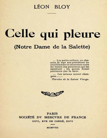 Celle qui pleure (Notre Dame de la Salette) de Léon Bloy, couverture du livre