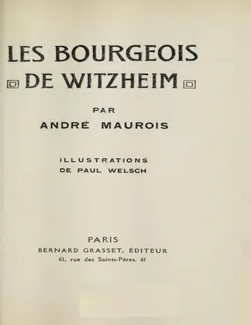 Les Bourgeois de Witzheim d’André Maurois, couverture du livre