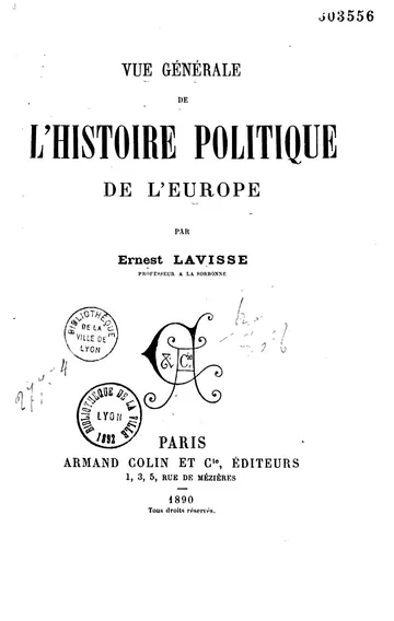 Vue générale de l'histoire politique de l'Europe d’Ernest Lavisse, couverture du livre