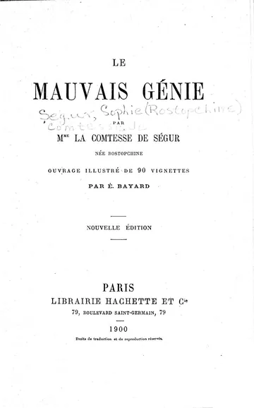 Le Mauvais Génie de Sophie, comtesse de Ségur, couverture du livre