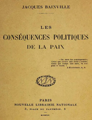Les conséquences politiques de la paix de Jacques Bainville, couverture du livre