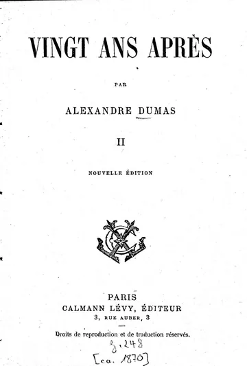 Vingt ans après d’Alexandre Dumas, couverture du livre