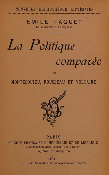 La politique comparée de Montesquieu, Rousseau et Voltaire d’Émile Faguet, couverture du livre