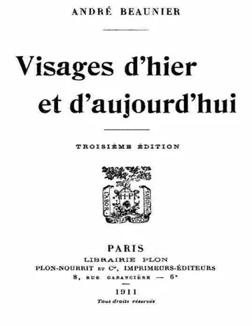 Visages d'hier et d'aujourd'hui d’André Beaunier, couverture du livre