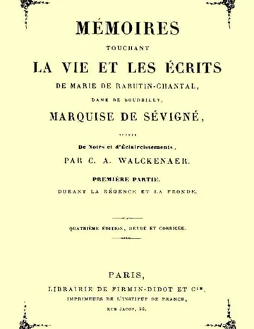 Mémoires touchant la vie et les écrits de Marie de Rabutin-Chantal, (1/6) de C. A. Walckenaer, couverture du livre