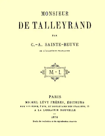 Monsieur de Talleyrand de Charles Augustin Sainte-Beuve, couverture du livre
