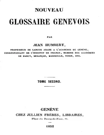 Nouveau Glossaire Genevois, tome 2/2 de Jean Humbert, couverture du livre