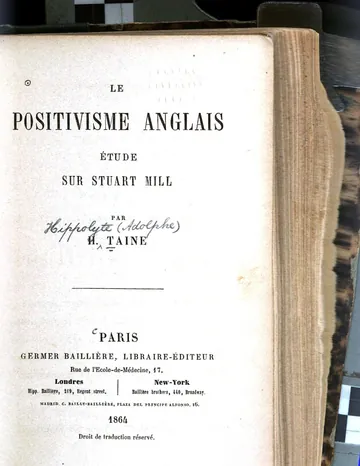 Le positivisme anglais: Etude sur Stuart Mill d’Hippolyte Taine, couverture du livre