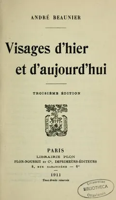 Visages d'hier et d'aujourd'hui d’André Beaunier, couverture du livre