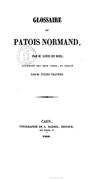 Glossaire du patois normand de Louis Du Bois, couverture du livre