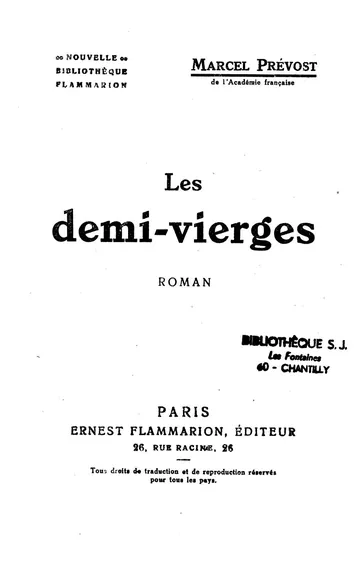 Les Demi-Vierges de Marcel Prévost, couverture du livre