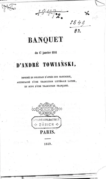 Banquet du 17 janvier 1841 d’Andrzej Towianski, couverture du livre