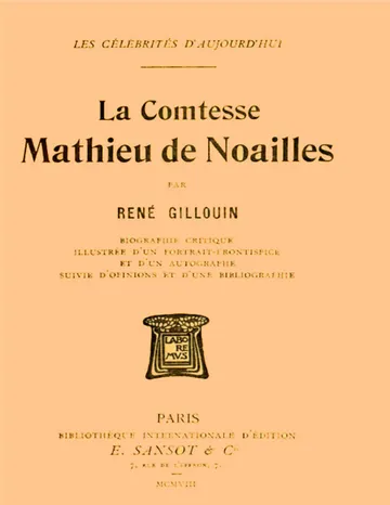 La Comtesse Mathieu de Noailles de René Gillouin, couverture du livre