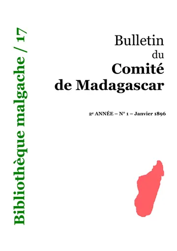 Bulletin du Comité de Madagascar — 2e année, no 1 (janvier 1896), couverture du livre