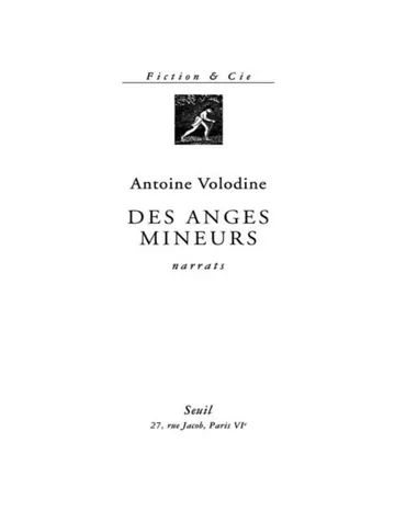 Des anges mineurs (narrats) d’Antoine Volodine, couverture du livre