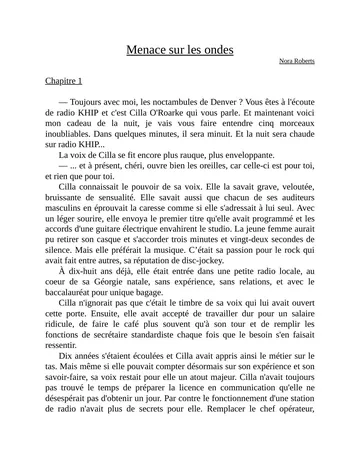Menace sur les ondes de Nora Roberts, couverture du livre