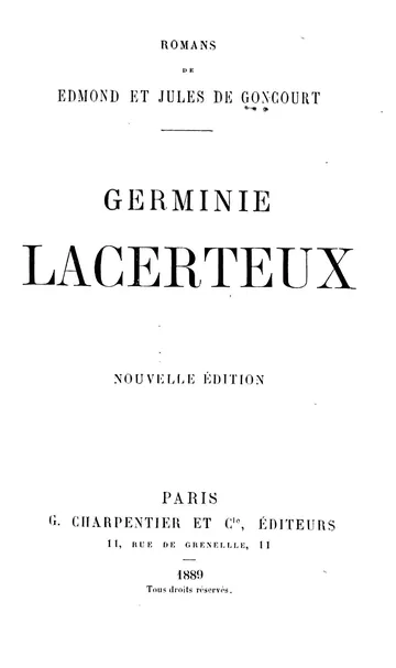 Germinie Lacerteux d’Edmond de Goncourt, couverture du livre