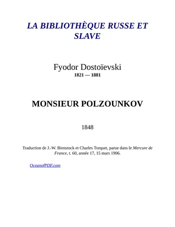 Monsieur Polzounkov de Dostoievski, couverture du livre
