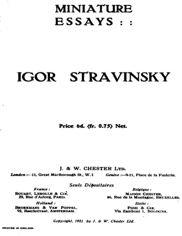 Miniature essays: Igor Stravinsky d’Anonymous, couverture du livre
