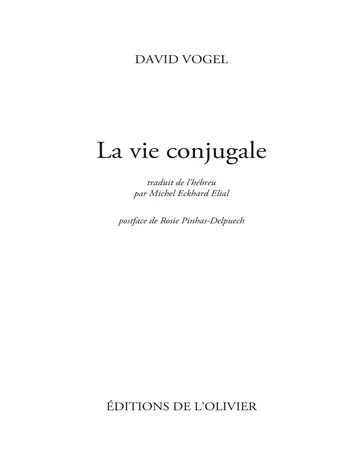 La Vie conjugale de David Vogel, couverture du livre