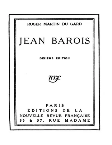 Jean Barois de Roger Martin du Gard, couverture du livre